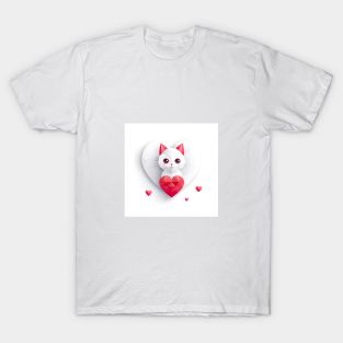 Cute vector cat with heart T-Shirt